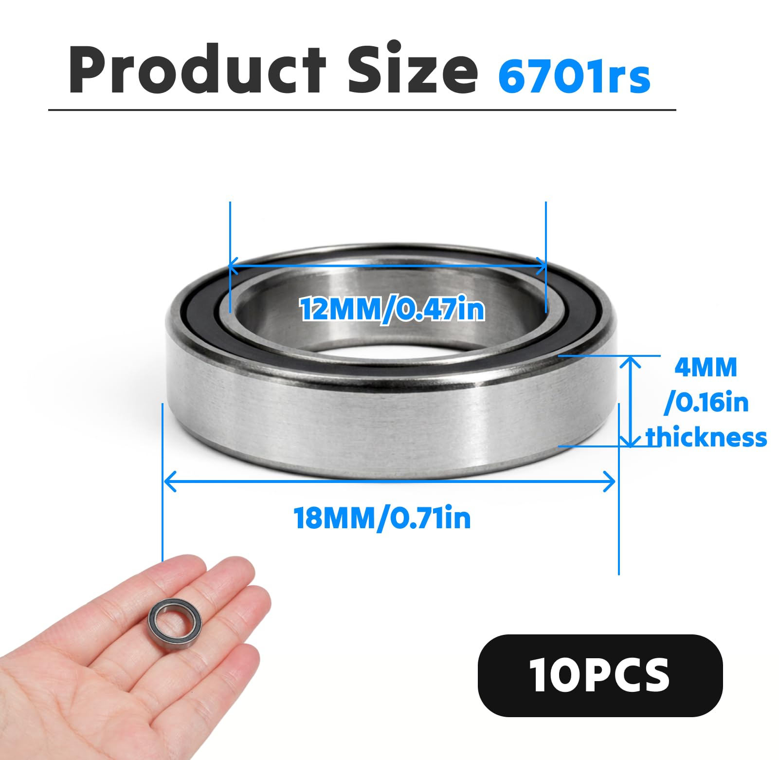 10szt. łożysko kulkowe 6701-2RS 12 x 18 x 4 mm Chrome, łożyska kulkowe 6707 2RS podwójnie uszczelnione ze stali węglowej (6701rs 10szt.)