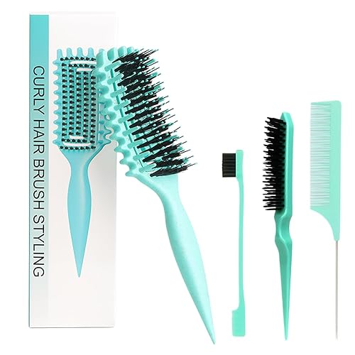 Cepillo de pelo rizado, cepillo definidor de rizos más juego de 3 piezas de peine de peinado (cepillo de pelo de espalda resbalada, peine de cola de