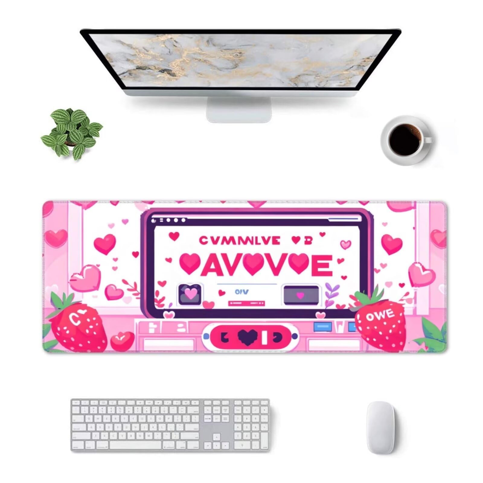 Tappetino Mouse, Tappetino Mouse Gaming Grande XXL 1500x800x3mm Tappetino Scrivania Mouse Pad, Base in Gomma Antiscivolo, Bordi Cuciti,Lavabile, Mousepad per Ufficio e Gaming (Fragola rosa) R-162