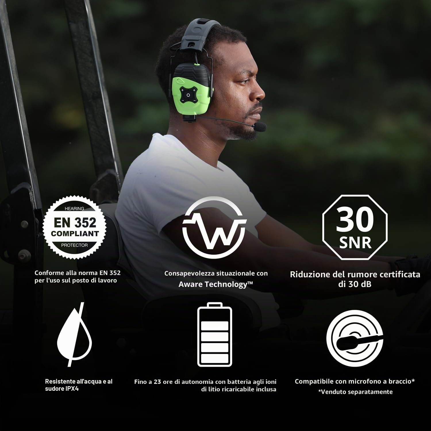 ISOtunes LINK Aware Cuffie Antirumore Bluetooth EN352 Lavoro | Cuffie antirumore con tecnologia Aware: senti l'ambiente restando protetto. EN352, Bluetooth, 23 ore