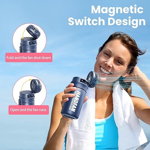 Miniatura 4 de HandFan Botella de agua para niños con ventilador, botellas de agua deportivas de acero inoxidable con pajillaasa, jarra de agua inoxidable al vacío