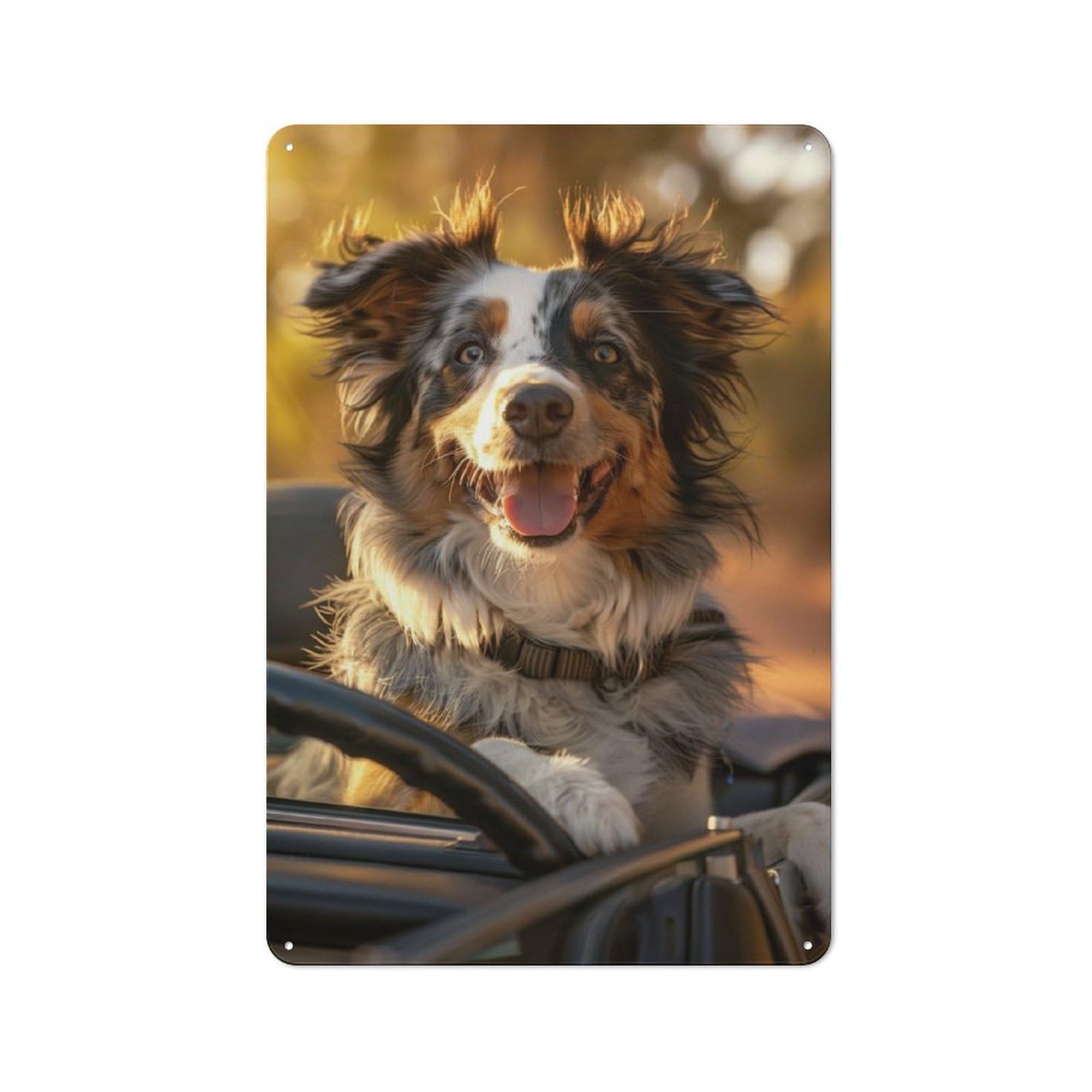 Junmoney Australian Shepherd Car Vintage Tin Sign 30X20cm With For Kitchen Or Home Bar, For Retro Home Interiors, For Cafés, Pubs And Restaurants