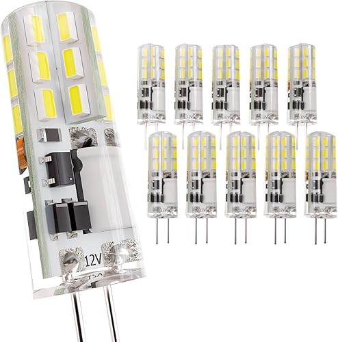 Miniatura 10 de Bombilla LED G4 de 12 V CACC con base bi-pin para paisaje, bombilla halógena JC de repuesto de 10 W, bombilla Mini T3 de 1 W y 12 voltios para luces