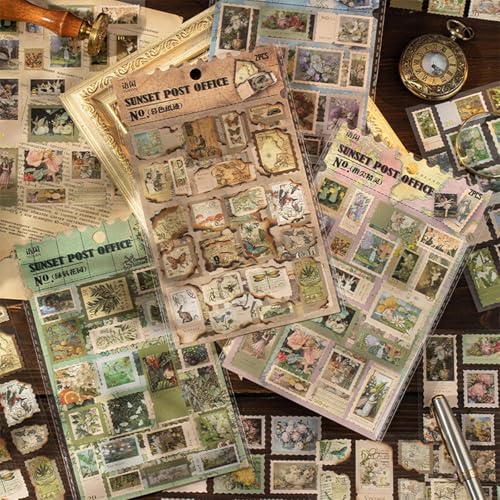 Rusokufo 164 calcomanías de Sellos Vintage botánicos, Stickers estéticos para Junk Journal, collages DIY y álbumes