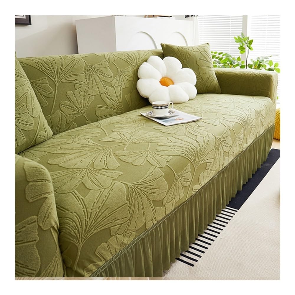 Housse canapé élastique verte jacquard pour protéger votre salon familial