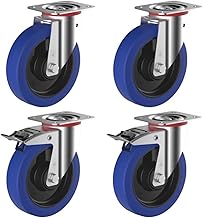 EASYROLL® Set of 4 Blue Rubber Braked Swivel Castors 100 mm Load 540 kg