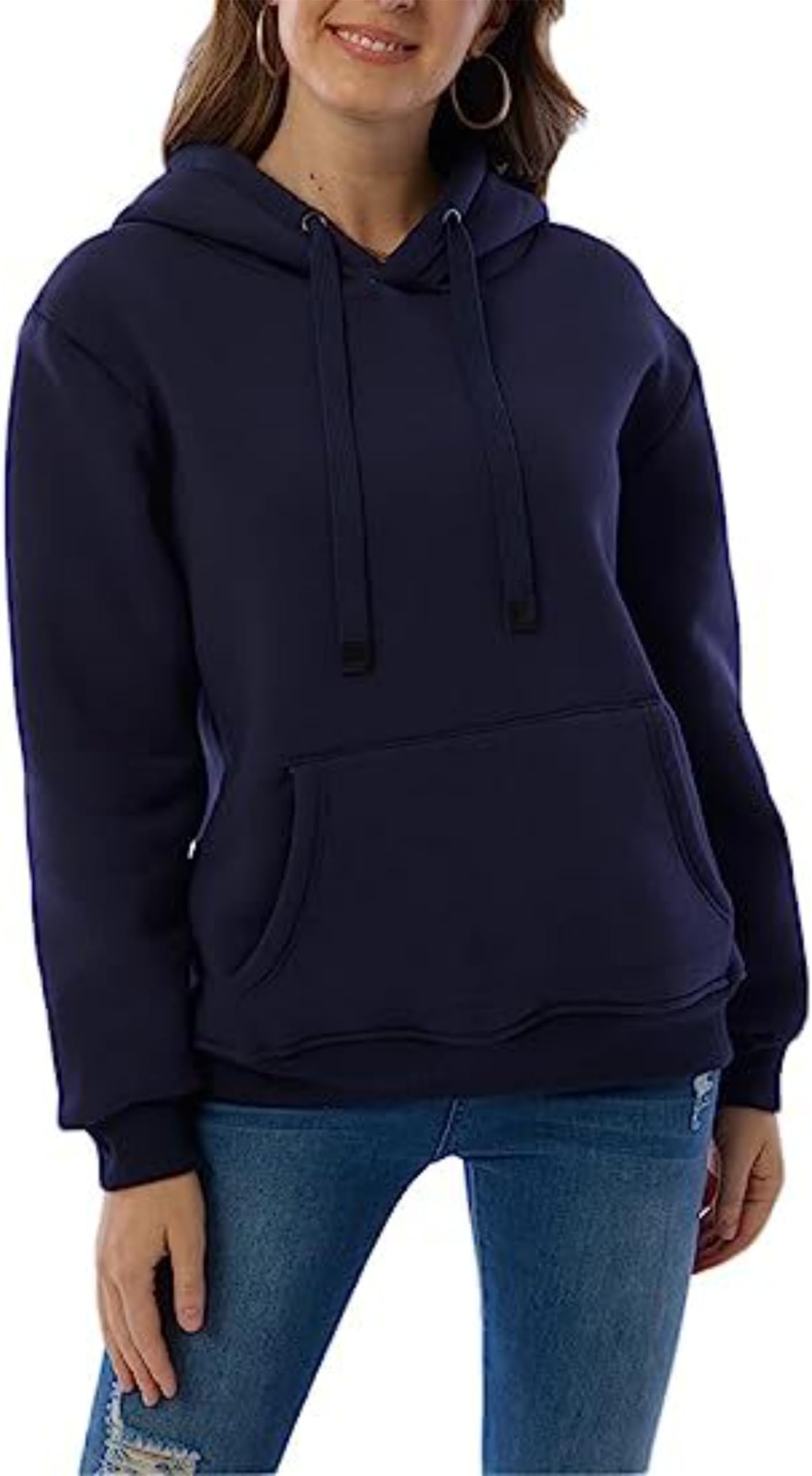 Damska bluza z kapturem z podszewką Sherpa - wygodna, miękka, gruba bluza na co dzień, moda jesienna