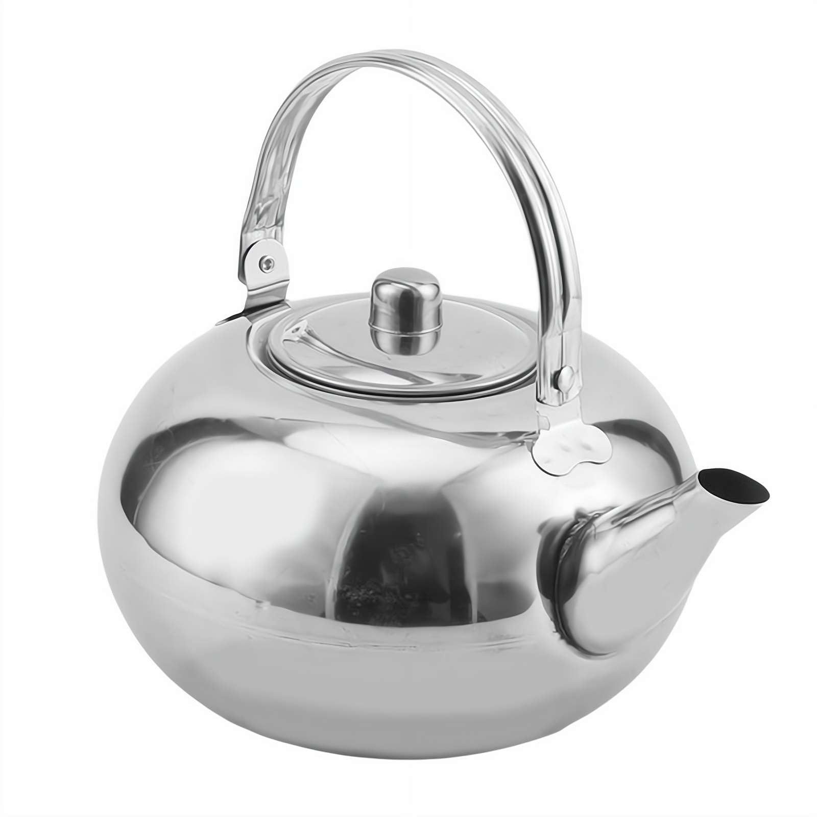 Stainless Steel Teapot with Removable Infuser, Camping Whistling Kettle, Mirror Polished Kettle for Brewing Tea or Coffee, Silver Metal Serveware (14cm)