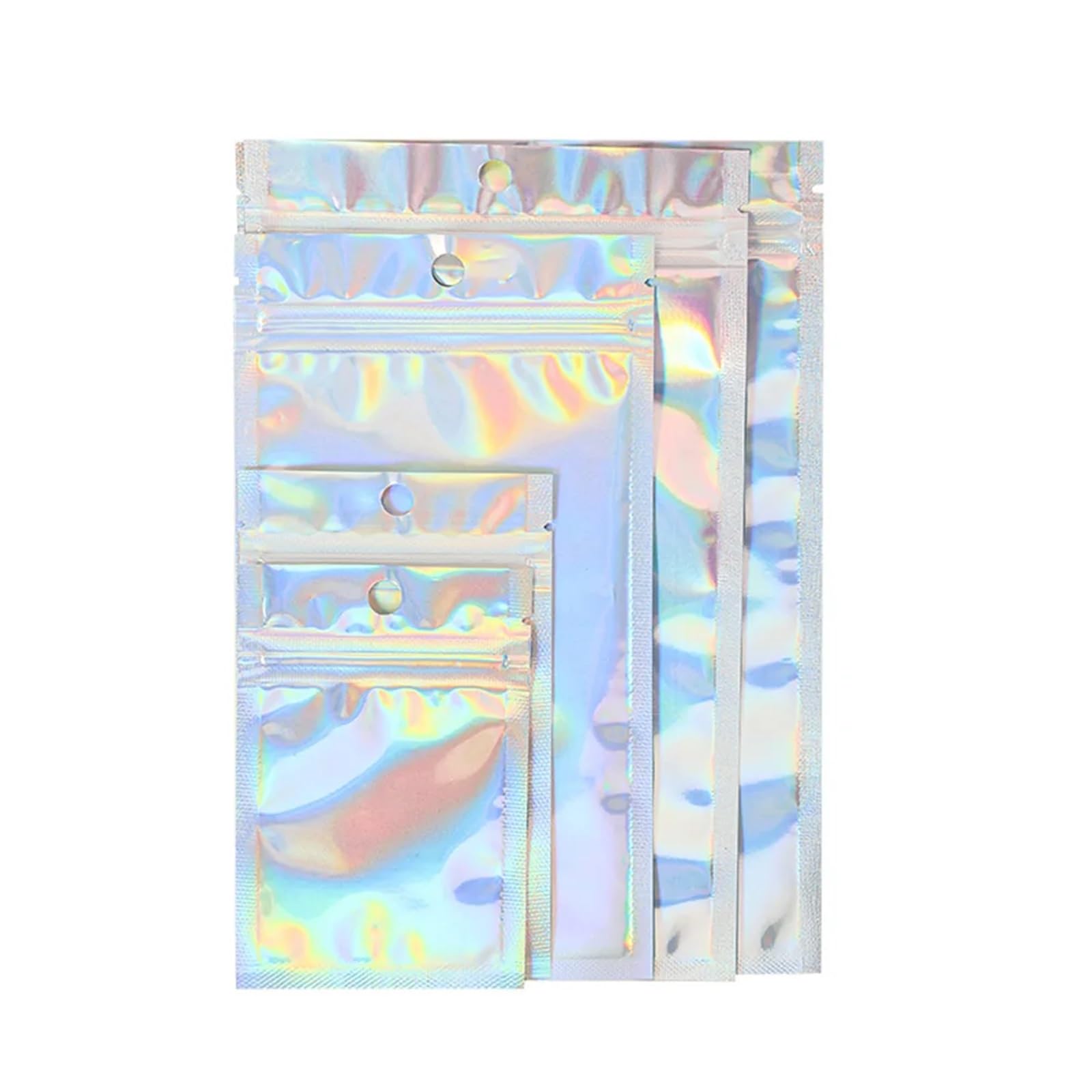 100 Sacchetti con Chiusura a Zip in Alluminio Laser con Parte Anteriore Trasparente - Sacchetto richiudibile con Cerniera Colorata olografica for Gioielli e Accessori(20x30cm 100pcs)