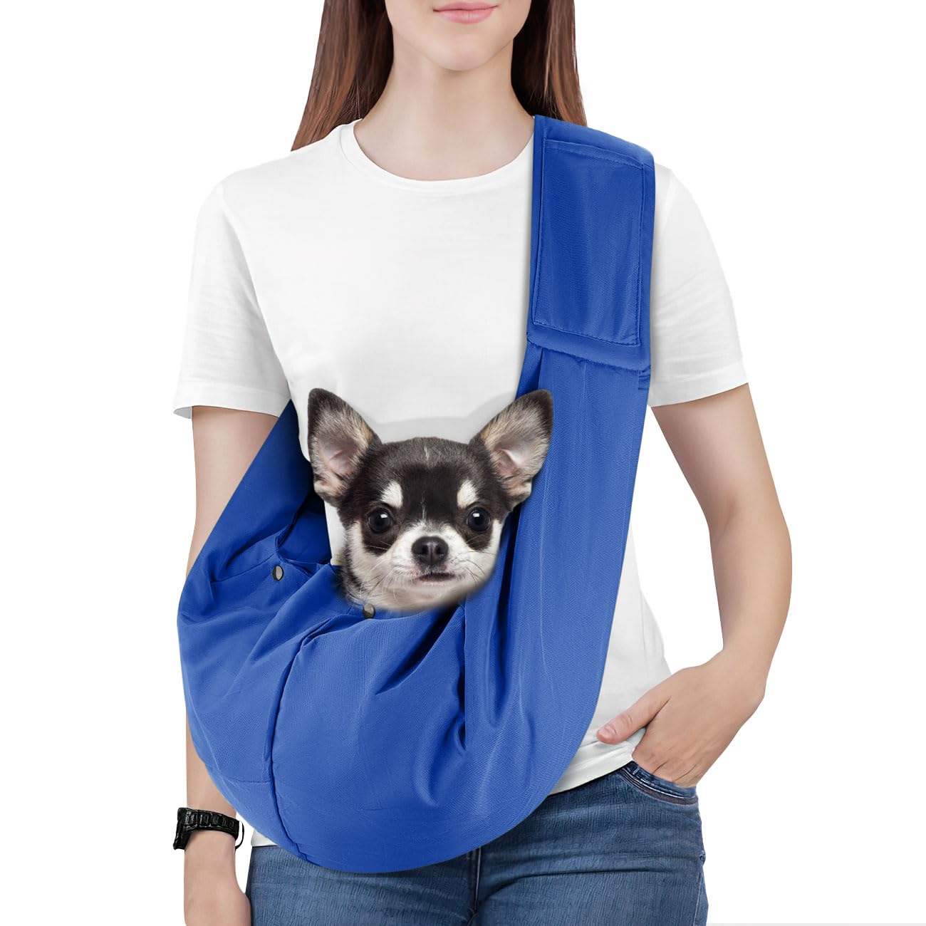 Pawaboo Small Dog Sling Carrier, Reversible Hands Free Dog Sling Carriers for Small Dogs and Cats, Puppy Slings Carrier with Safety Harness, Puppy Essentials, Sapphire Blue — image 1