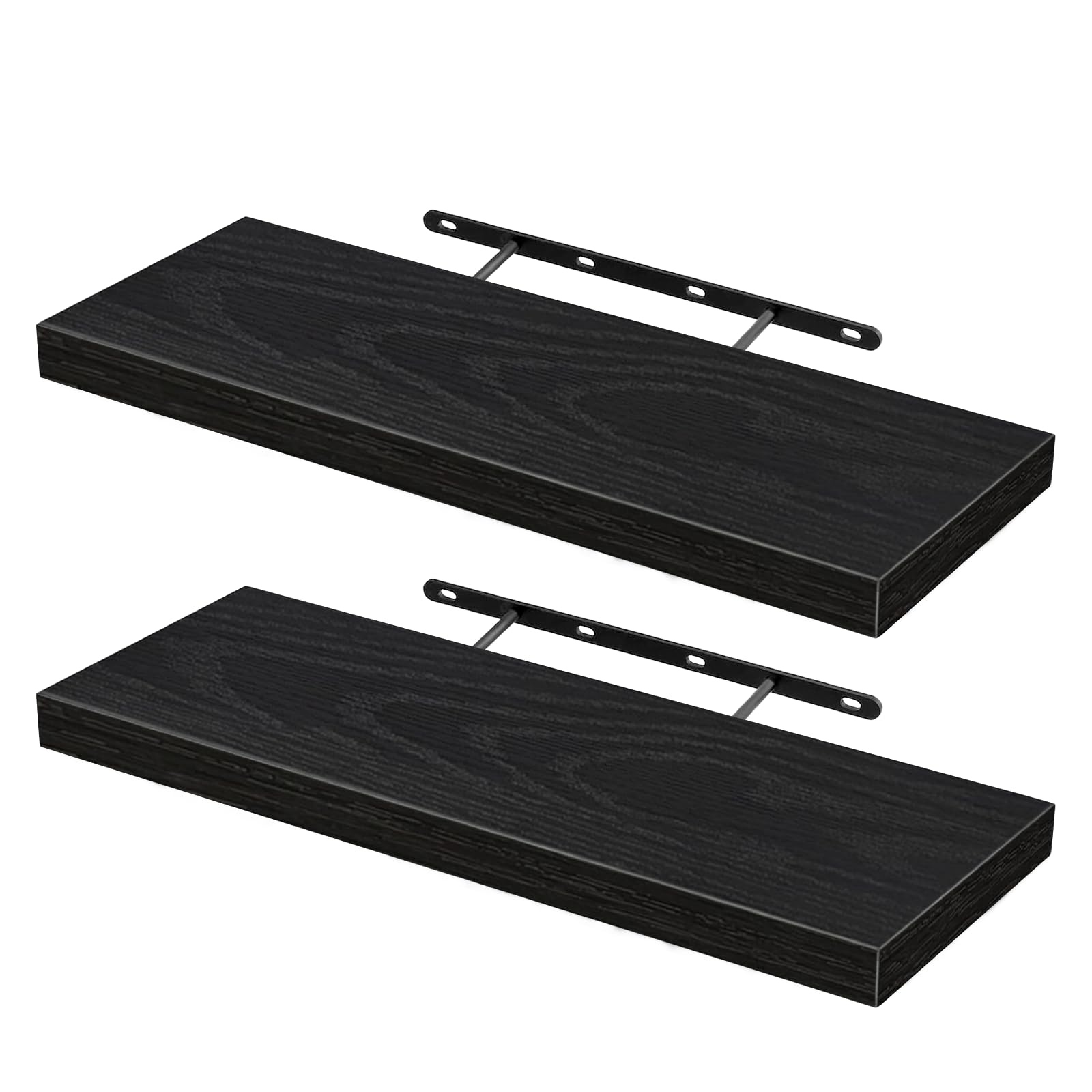 2 PCS Floating Shelves, 40 x 15 x 1.5 cm, Black Floating Shelf Shelves for Wall, Display Storage Wall Shelves, Modern Decorative Display Wall Shelves for Bedroom, Living Room, Kitchen, Hallway