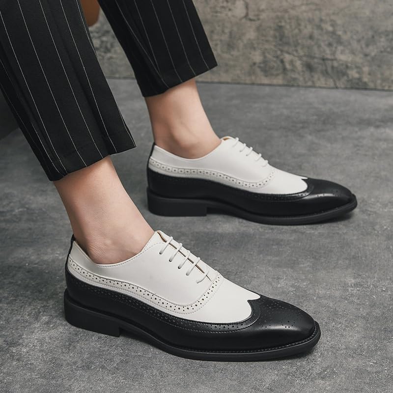 Men's Wingtip Brogue Dress Oxford Pu Leather Anti-Slip Slip Resistant Rubber Sole Wedding Classic Lace Up Plain Toe Working3