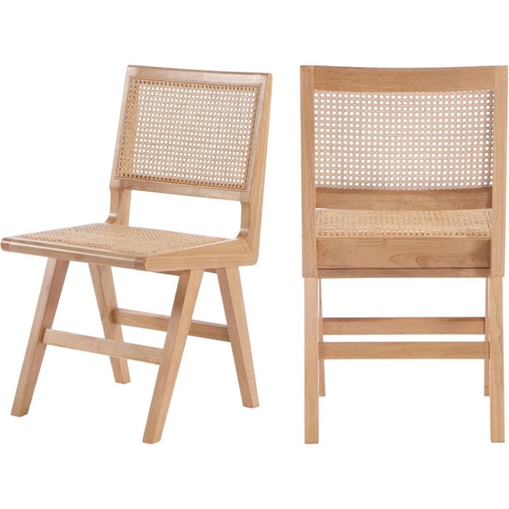 Preston Collection Mid-Century Modern Dining Side Chair, Natural Cane/Rattan Back and Seat, Solid Wood Natural Finish, 18.5" W x 22" D x 34.5" H, Set of 2