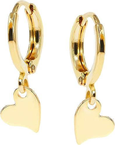 Miniatura 8 de Textured Disk Charm 14K Gold Clasp Closure Dangle Earrings, Trendy Huggie Hoop With Charm Earrings, Hypoallergenic Nickel Free, Lightweight Huggies