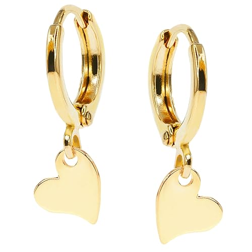 Miniatura 8 de Triangle Charm 14K Gold Clasp Closure Dangle Earrings, Trendy Huggie Hoop With Charm Earrings, Hypoallergenic Nickel Free, Lightweight Huggies for