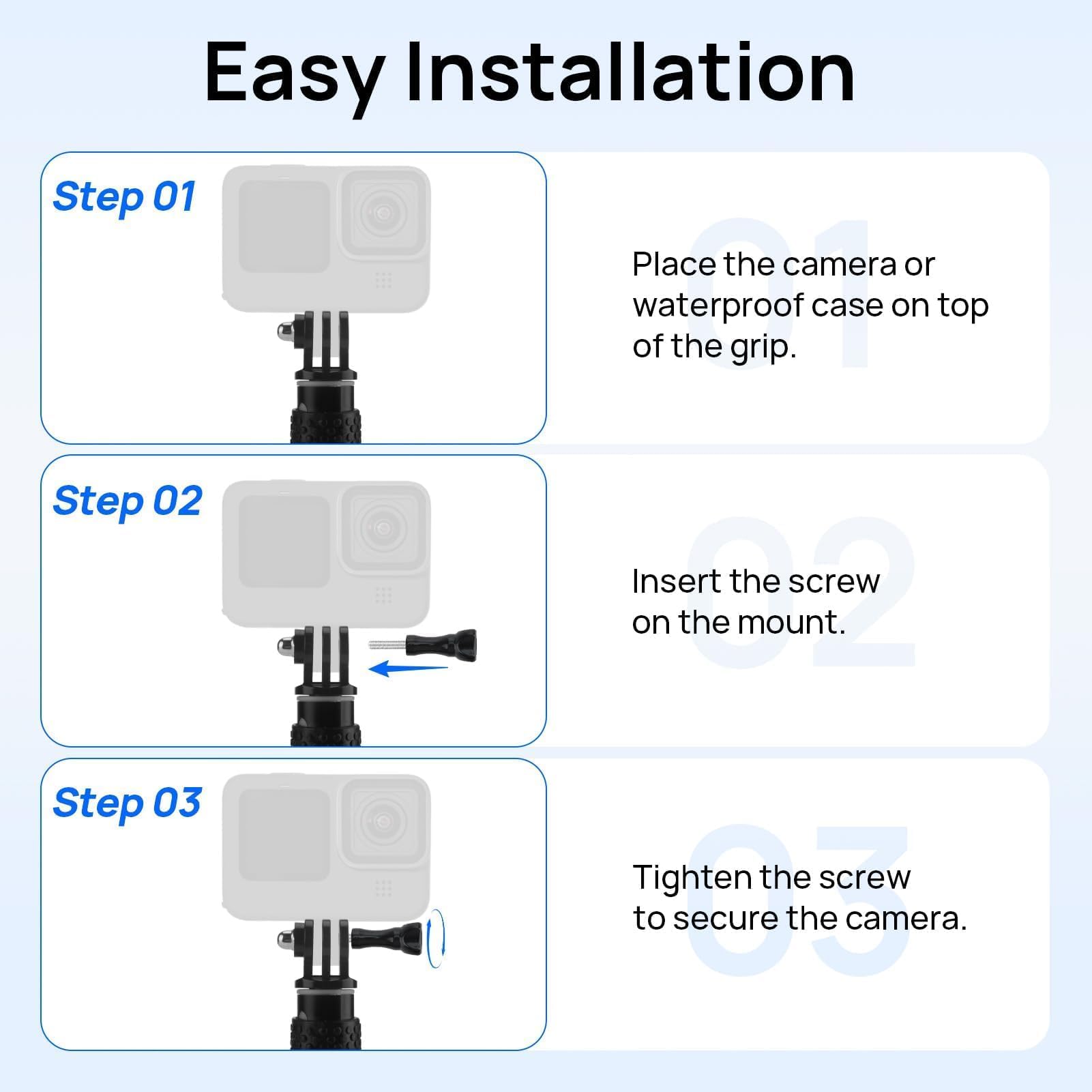 HSU Bastone Selfie Estensibile Per GoPro E Action Cam – Impugnatura Impermeabile In Alluminio 93cm, Con Supporto Per Smartphone E Adattatore - 4