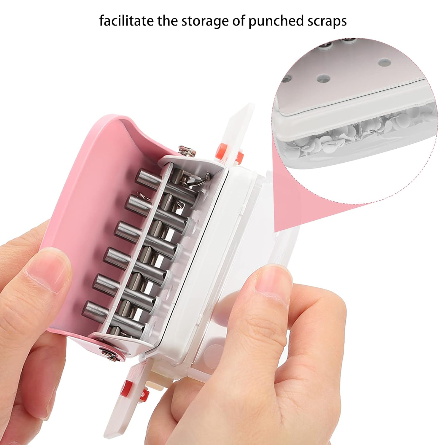 Watris Veiyi 6 Hole Punch, Loose Leaf Paper Puncher for A4/A5/B5 Size, Portable Handheld Metal Circle Punch Paper Puncher, 5 Sheet Capacity, Pink