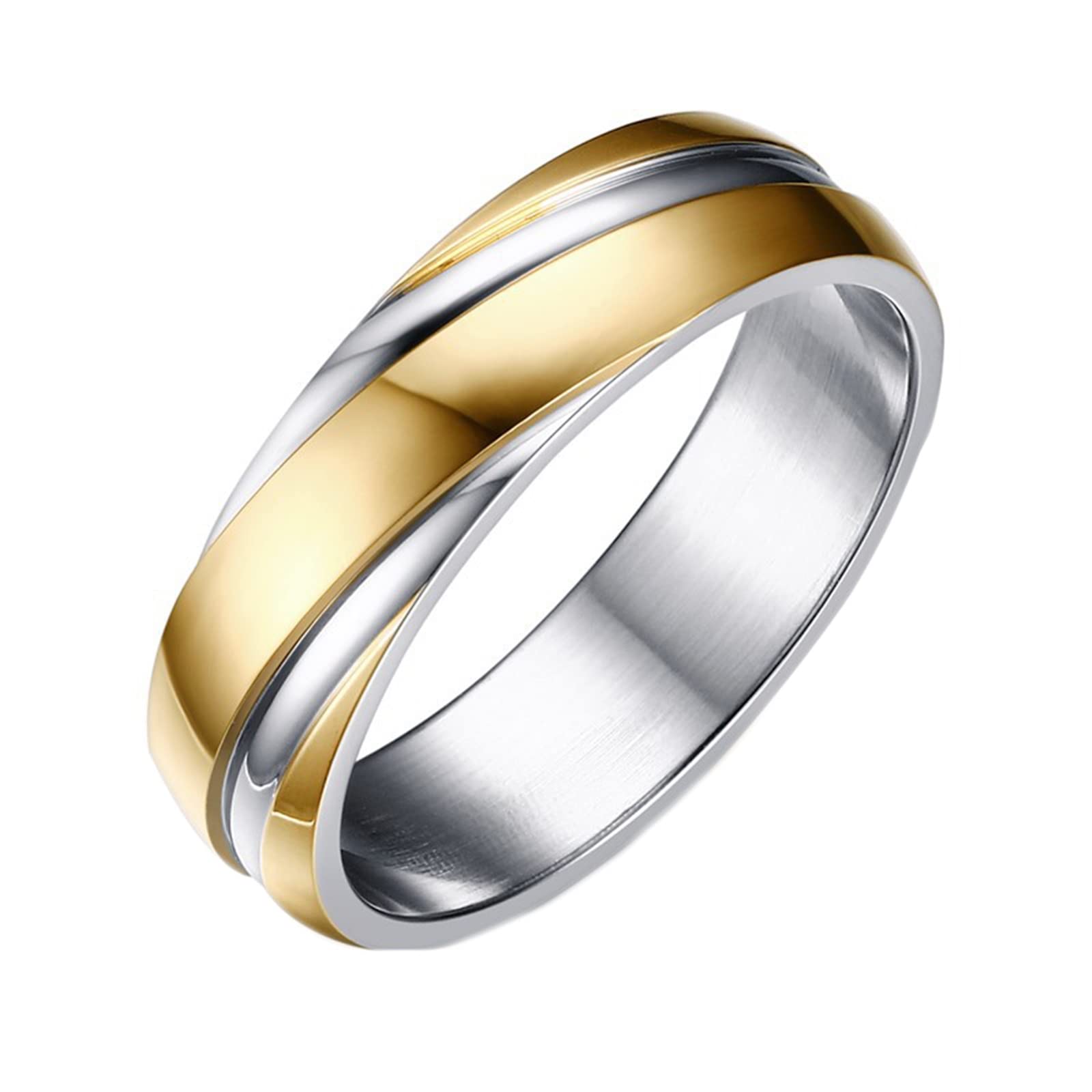 Anillo de Acero Inoxidable, Anillos para Mujeres y Hombres, Sarga Pulida de 6 mm, Ajuste cómodo, tamaño J 1/2-Z, Negro/Rosa
