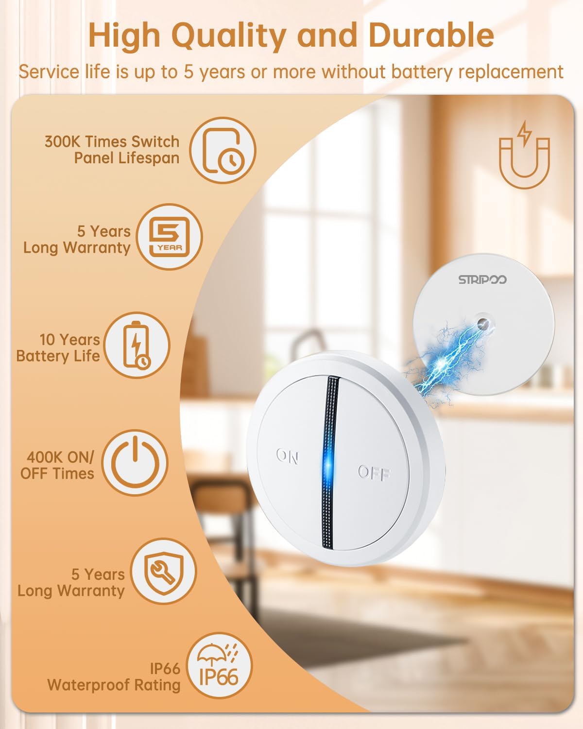 Garbage Disposal Wireless Switch Kit, Remote Control Outlet, Garbage Disposal Button, Remote Control Outlet Plug, 15A/1500W with 4000V Anti-Surge, 500 Feet RF Range, Garbage Disposal Switch
