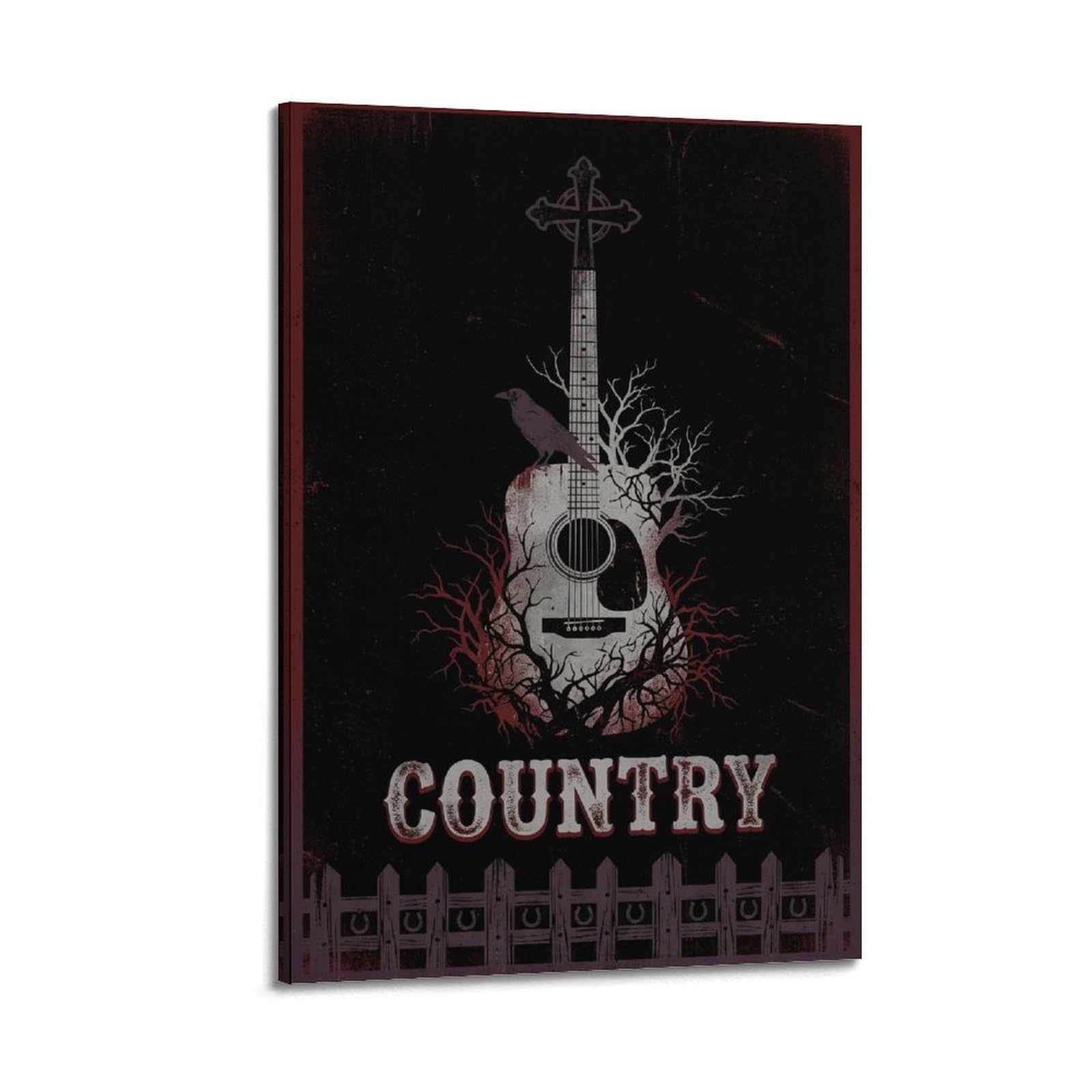 Okngb Frame-Style Vintage Gothic Acoustic Guitar Dark Country Music Poster Decorative Painting Canvas Art Picture 16X24inch(40X60cm)