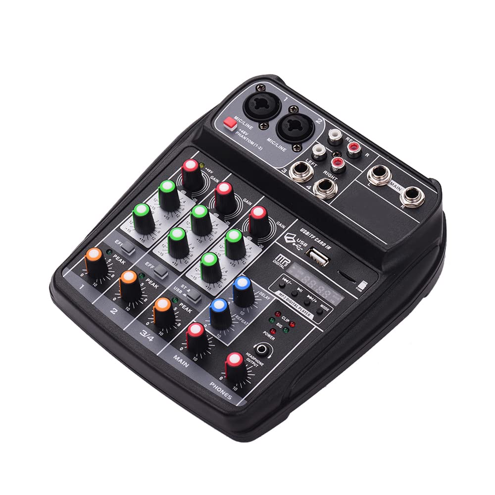 Mikser Audio Mikser Dźwięku Konsola Miksująca DJ 4-kanałowy Cyfrowy Audio Kompaktowa Konsola Miksująca BT MP3 Wejście USB Zasilanie Phantom 48 V do Nagrywania (Wtyczka UE)