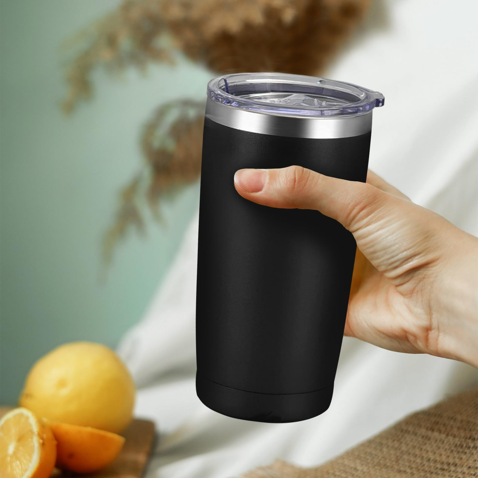 YOUKE OLA 20 Stück Edelstahlbecher, isoliert, Vakuum-Reisebecher, pulverbeschichtet, Kaffeebecher, Geschenk für Lasergravur, 590 ml, Schwarz