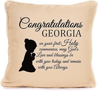 Spersonalizowana poduszka z życzeniami na pierwszą komunię świętą z podkładką w zestawie | najlepsza poduszka do rzucania | najlepszy prezent pomysły na prezent na komunię święta prezent dla dziewczyny, siostry, przyjaciół | 45 x 45 cm |