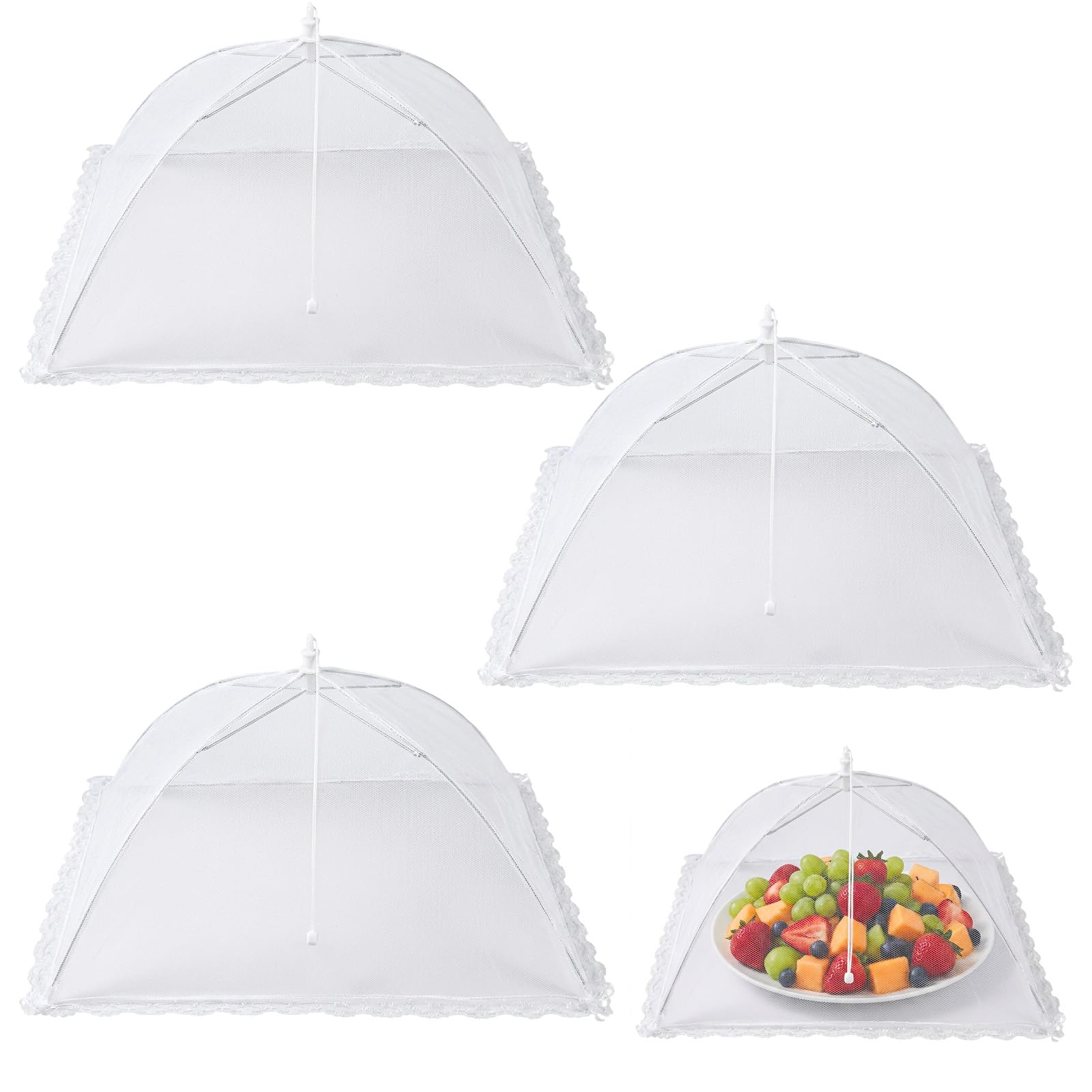 3 Mesh Food Covers Pop Up, Reusable 12 Inch Collapsible Food Nets Covers for Outdoor BBQs and Garden Parties, Keep Flies, Bugs & Mosquitoes Away While Maintaining Freshnes
