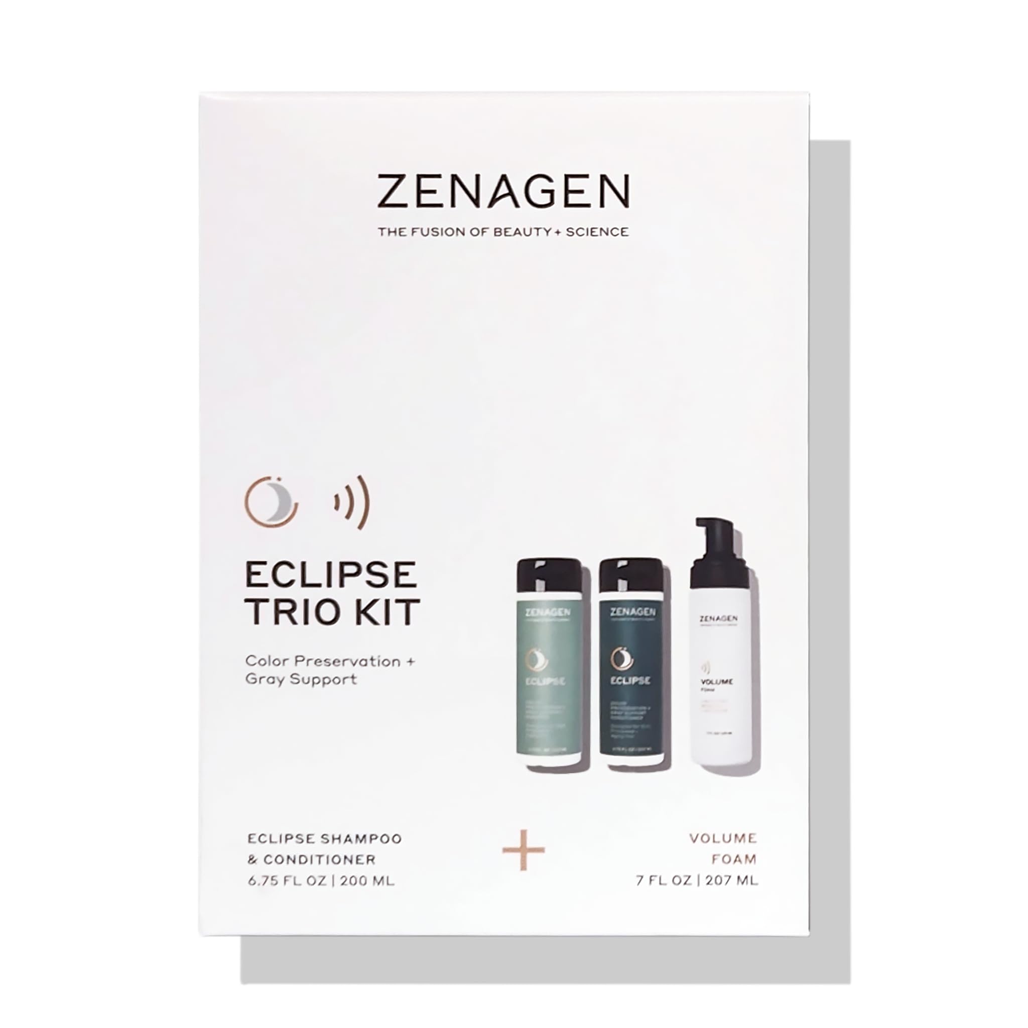ZENAGEN Eclipse Trio Kit | Color Preservation + Gray Support | Shampoo + Conditioner + Volume Foam | for Color Protection, Hair Health & Voluminous Styles 1 ea