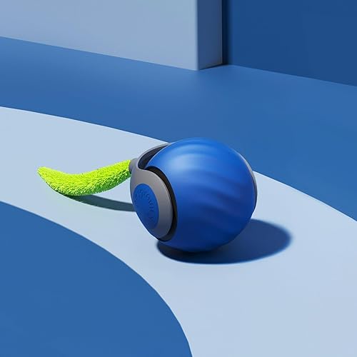 Miniatura 7 de Pelota de juguete automática para gatos con 2 colas de plumas, juguetes interactivos recargables para gatos, rodillo activado por movimiento de 2