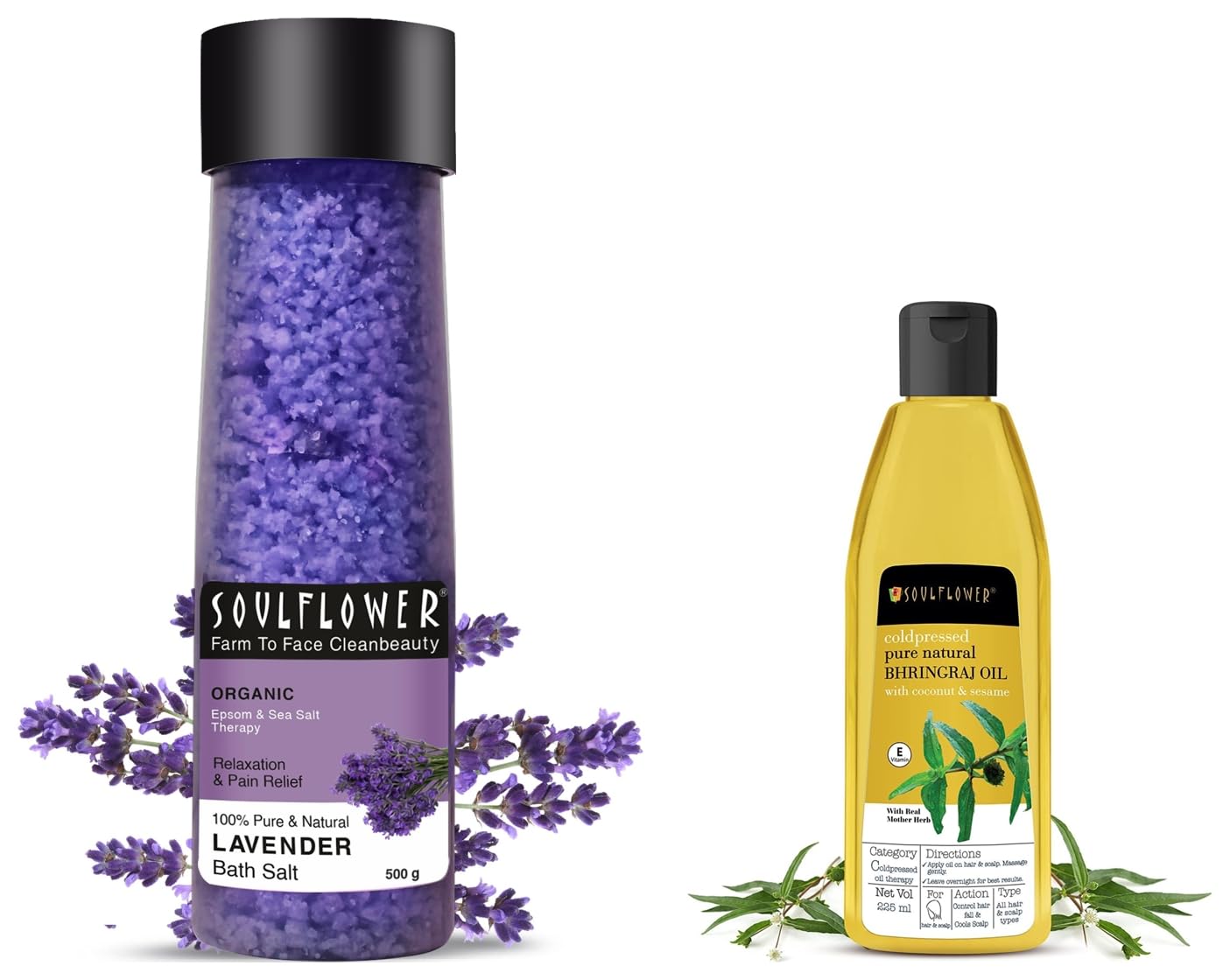 Soulflower Lavender Bath Salt for Body & Foot Spa, 500g & Soulflower Cold-Pressed Bhringraj Oil-Pure & Natural| 225ml-picture-16