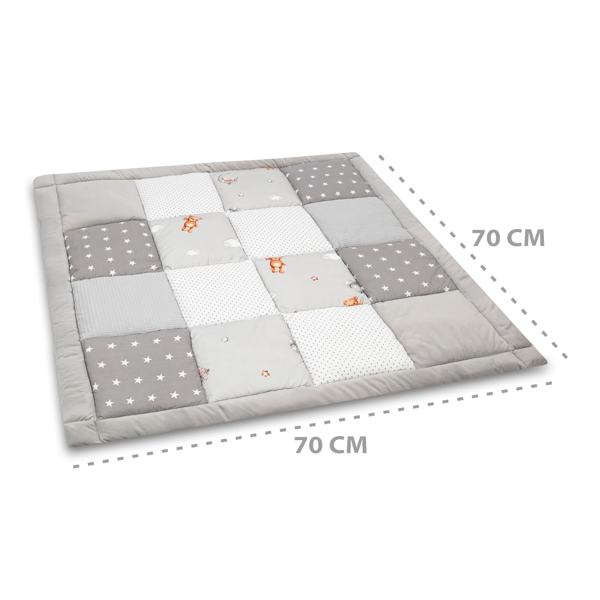Tappeto gioco bambini per gattonamento 70x70 cm - Patchwork tappetino neonato cameretta bambina e bambino tappeti stanza per gattonare bimbi Oeko-Tex Orsacchiotti
