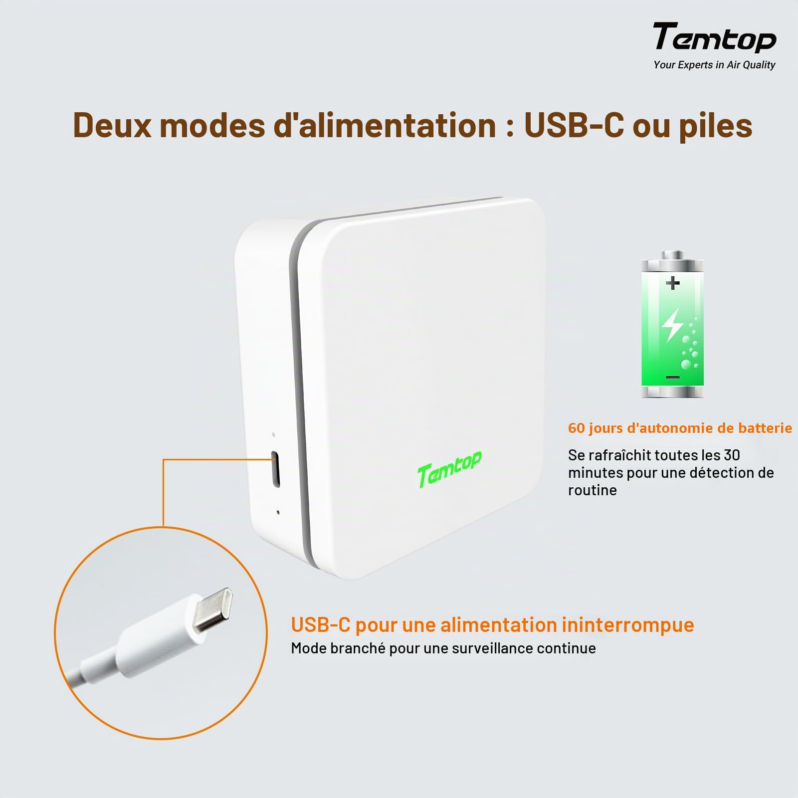 Temtop Moniteur de Qualité de l'air P2 - Mesure Précise des PM2,5 PM10 CO2 Température et Humidité pour Maison Bureau, Avec Affichage AQI et Application Bluetooth