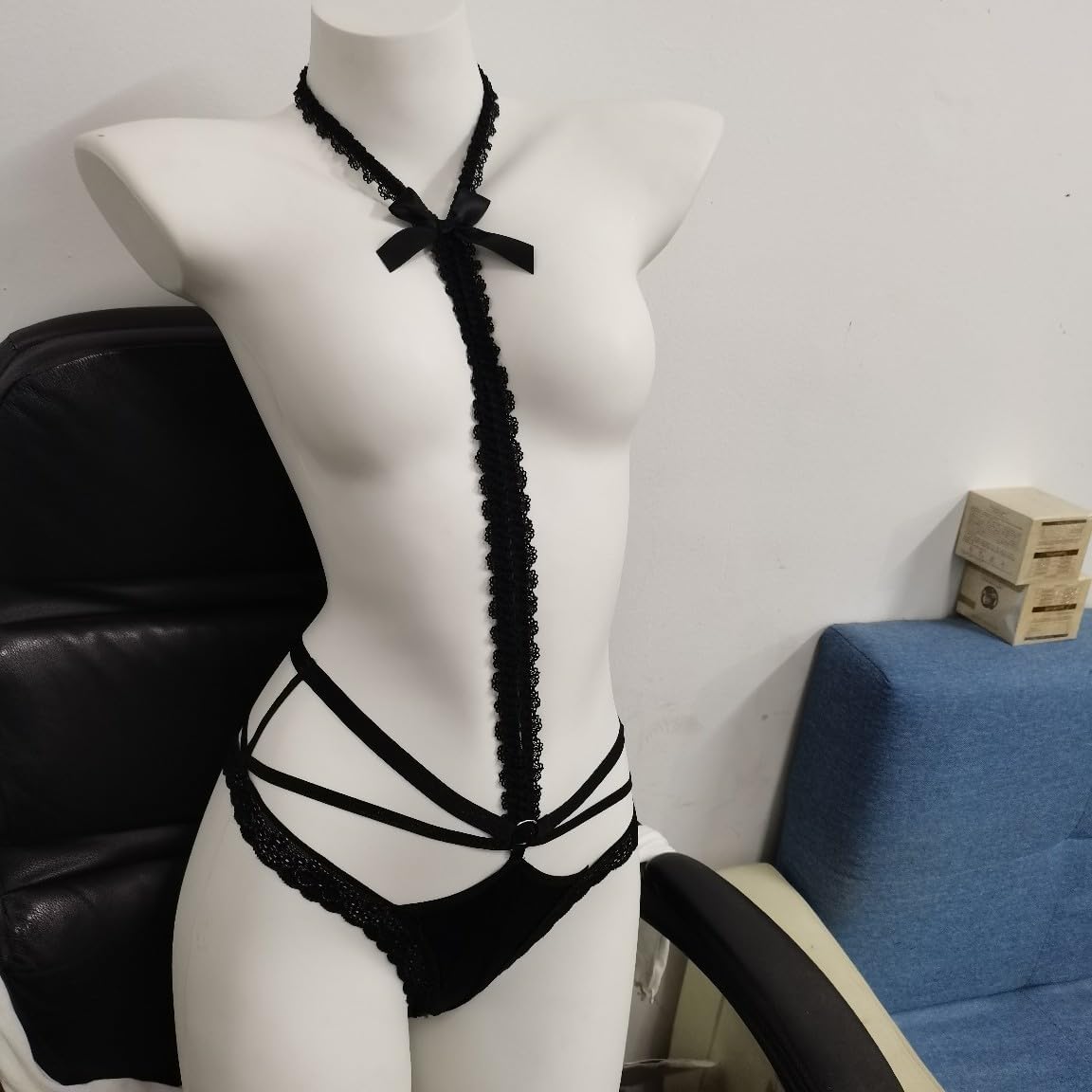 Women Neck Hanging Lingerie Sexy Lace Hollow Underwear BabyDolls Lace Bow-tie Panties Size S-L Less 60kgs
