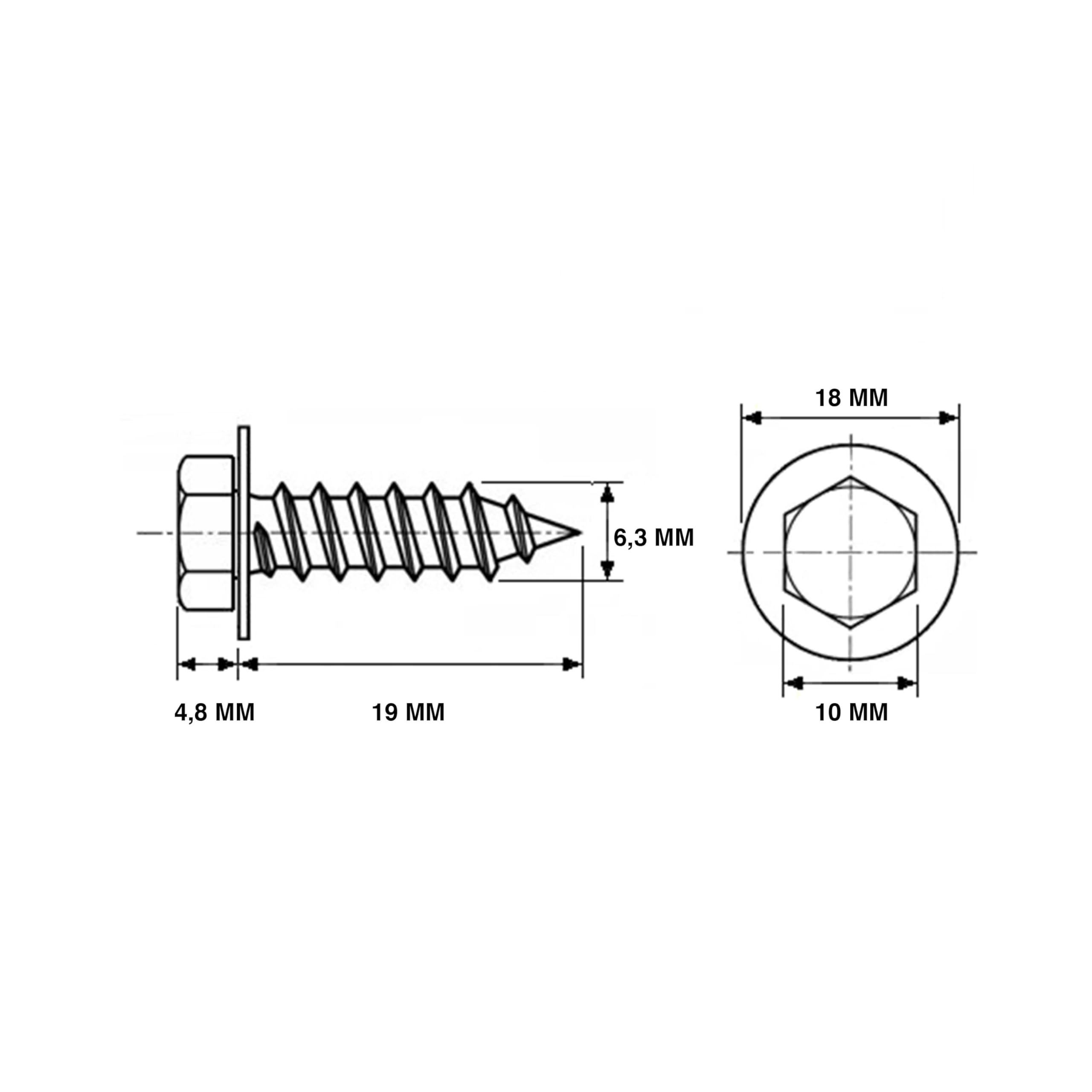 Restagraf - Vis à Tôle Hexagonale Spéciales Aile Avant & Bouclier - Fixation Carrosserie et Pièces Mécaniques - Acier - Diam. 6,3 mm - Long. 19 mm - Réf. 653 - Sachet de 50
