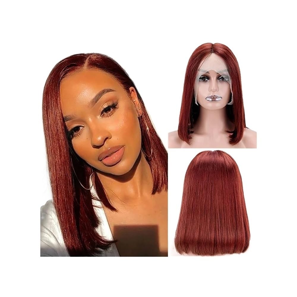 xiuling4568 Reddish Brown Bob Wigs Human Hair 13X4 Straight HD Transparent Wear and Go Glueless Wig for Women 180 Density Hairs Extensions(12 inch)