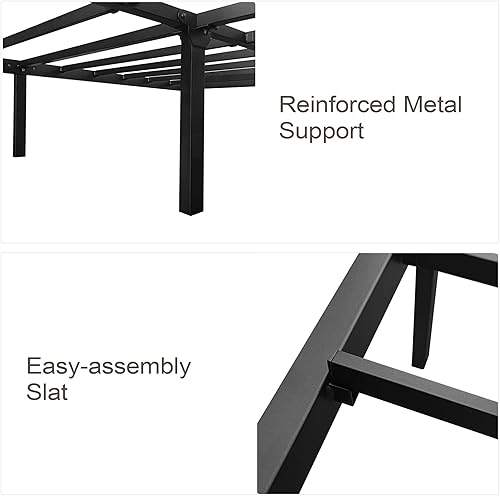 Miniatura 6 de Marco de cama Queen de 18 pulgadas, soporte de listones de acero resistente de 2500 libras, sin ruido, no necesita somier, fácil montaje, color negro