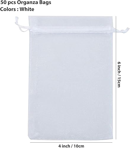 Miniatura 107 de ANZNKU Paquete de 50 bolsas de organza pequeñas de malla de 4 x 6 pulgadas, bolsa de regalo dorada de primera calidad con cordón, bolsa de malla