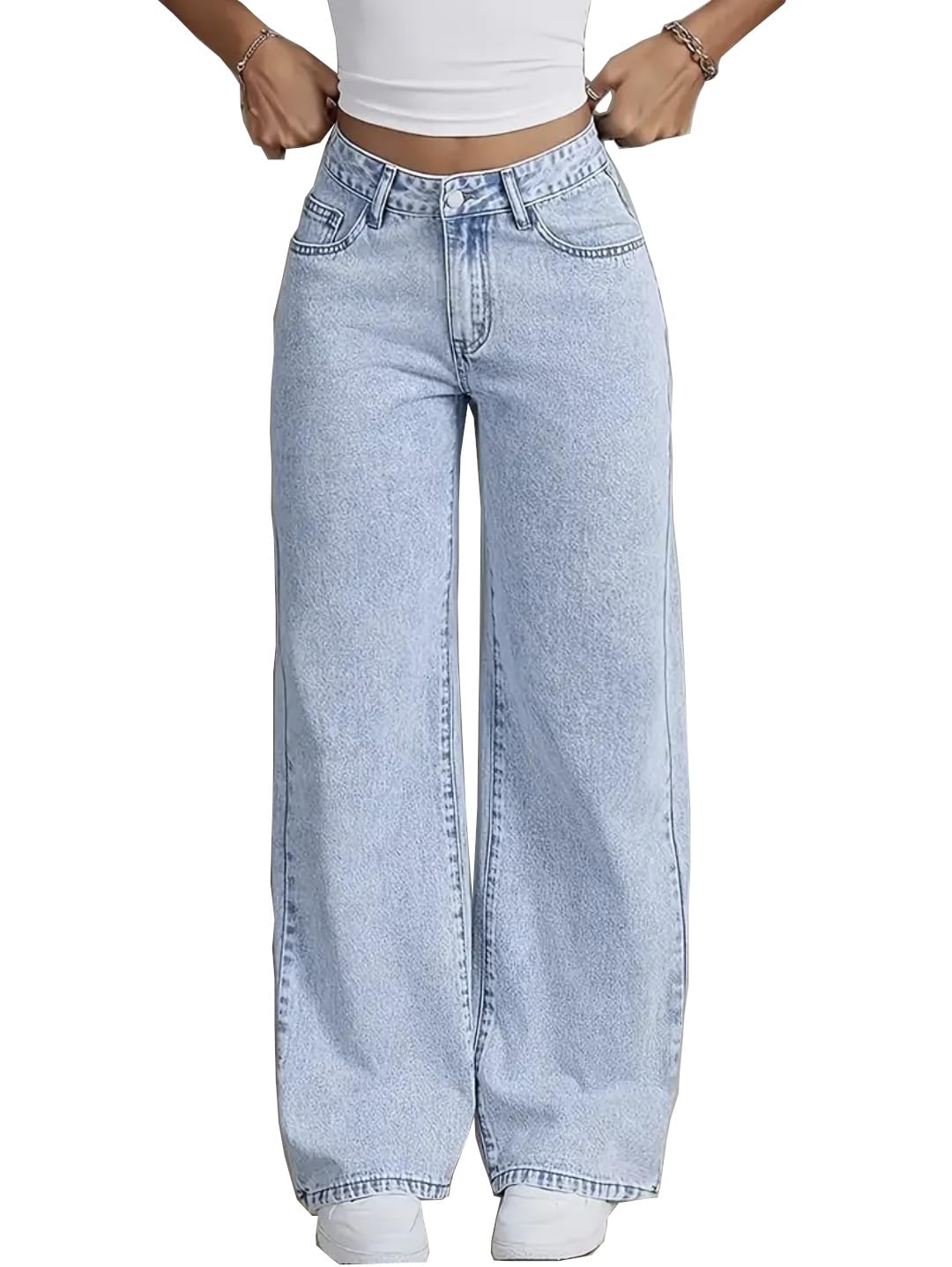 Women's Denim Stretchable High Waist Light Wash Baggy Jeans || Back Pocket Bow tie Detail
