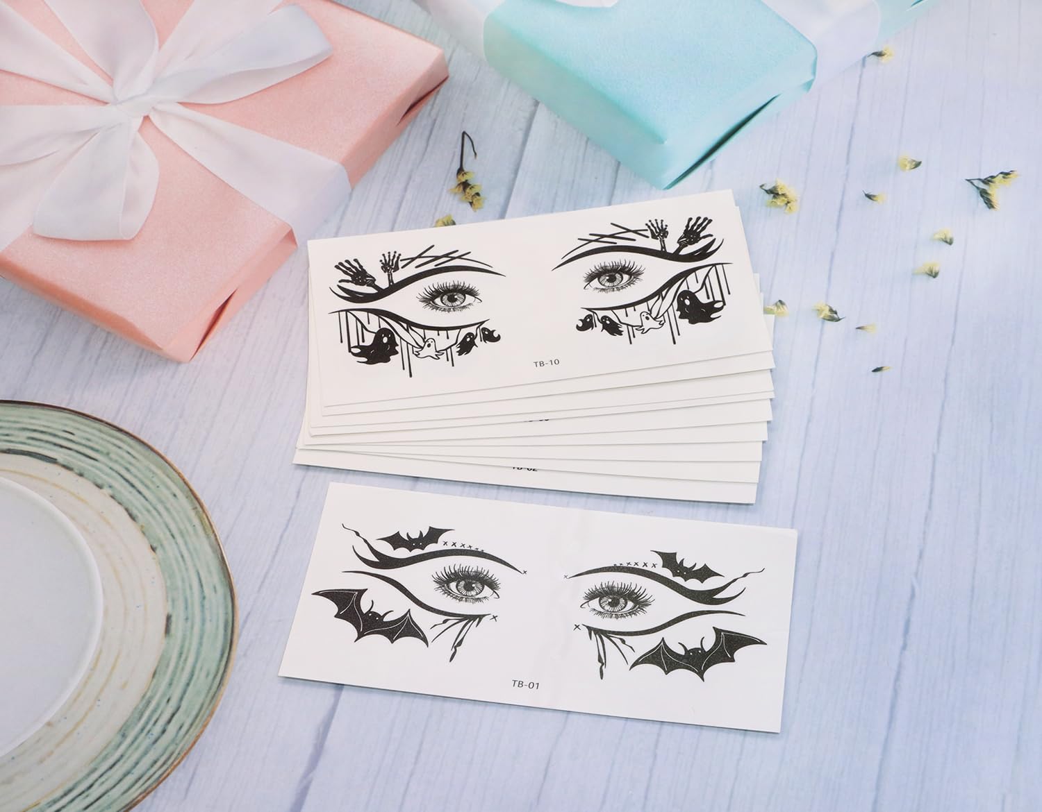 Halloween Eye Stickers for Women Penta Angel 10 Pairs Scary Spider Skull Bat Eyeliner Face Makeup Sticker Temporary Tattoos for Girls Halloween Masquerade Carnival Costume