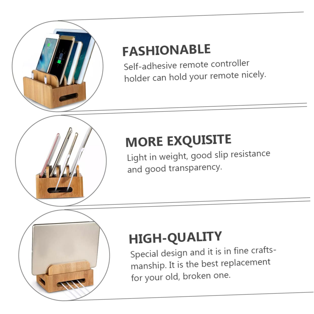 NUOBESTY Supporto in Legno per Smartphone con Stazione di Ricarica USB Multipla, Organizer da Scrivania Beige con Funzione di Ricarica Simultanea e Spazio per Tablet, per Uso Domestico