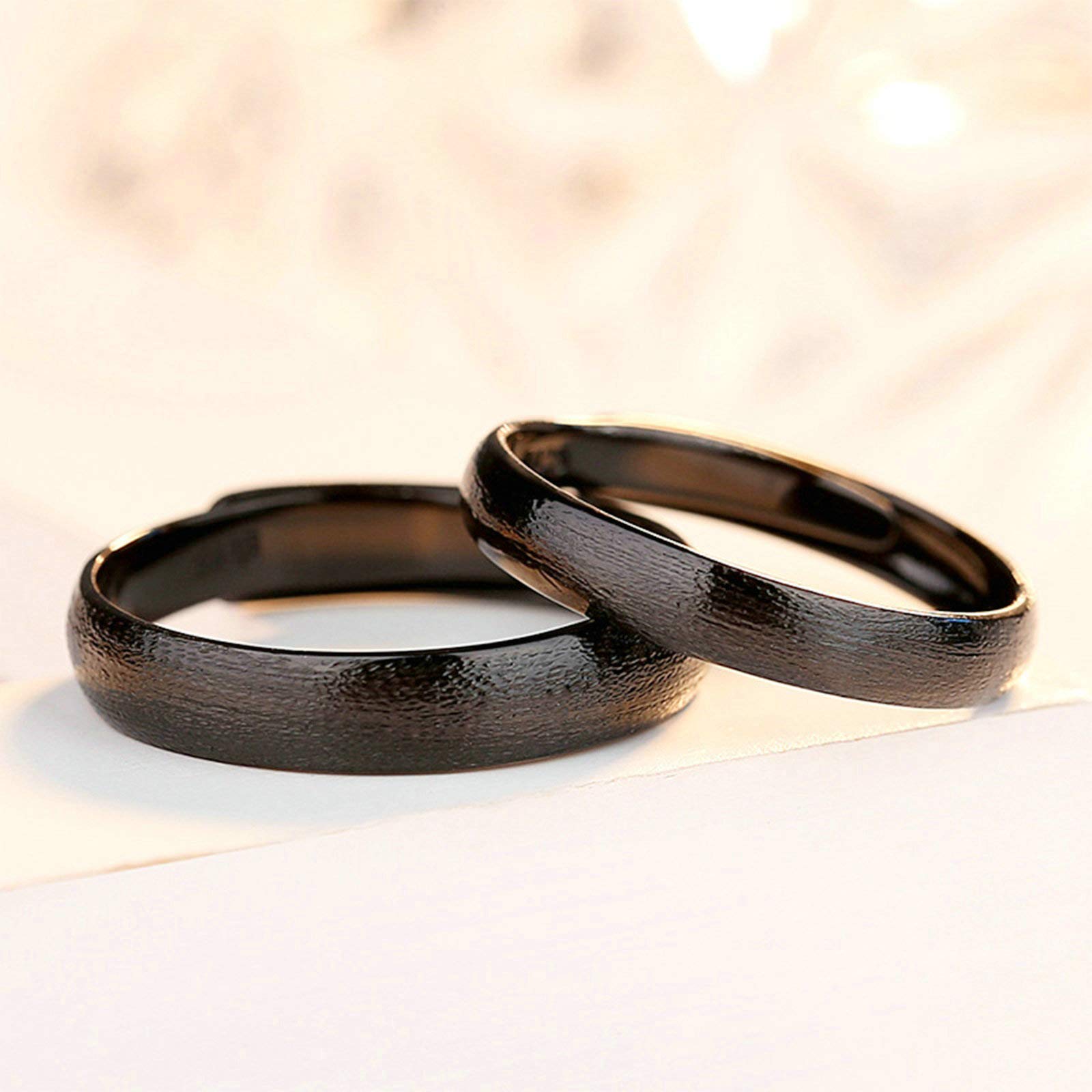 WBDWWTD Sein und Ihr Versprechensring-Set, anpassbare, passende Eheringe aus Sterlingsilber, Verstellbarer Silber-Schwarz-Matt-Ring