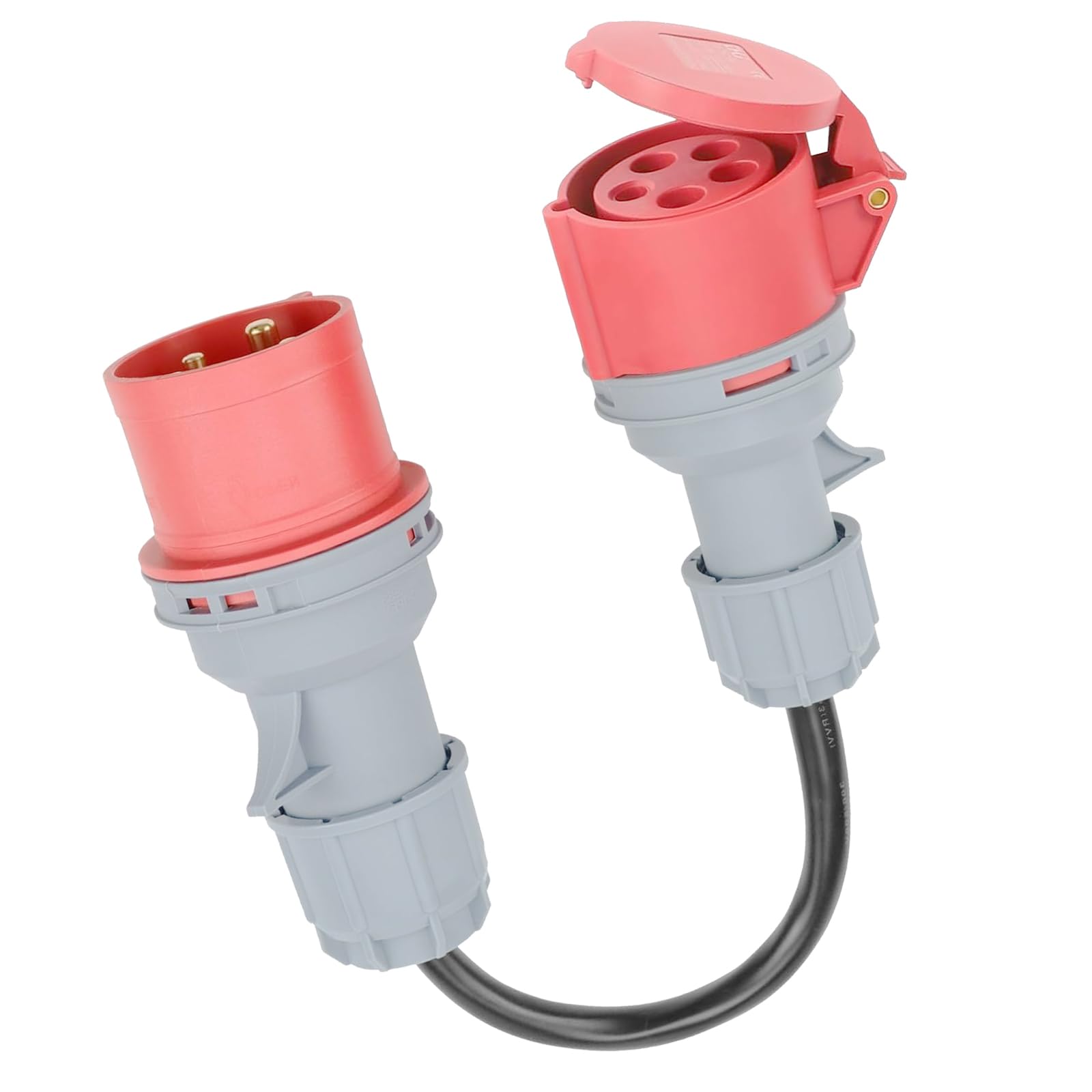 Adattatore CEE da 32 A a 16 A, 3 fasi, adattatore ad alta tensione a 5 poli, 50 cm, 5 x 2,5 mm², cavo IP44, impermeabile, con copertura protettiva, portatile, per industria e casa, 380 V-415 V