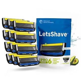 LetsShave Pro 6 Maxxx – World’s 1st 6 Blade Razor Refills for Men | Pack of 12 Cartridges | Precision Back Blade | Open-Flow Anti-Clog | Micro-Span Curved Blades | Common Docking Fits Pro 4/5/6/7