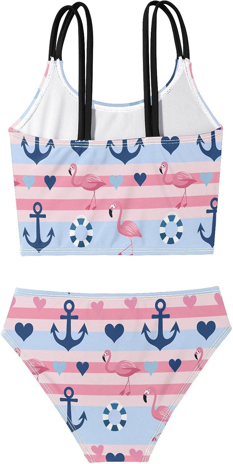 visesunny Girls Two Piece Swimsuits Heart Shaped Flamingo Girl's Bikini Sets Bathing Suits for Girls Size 5-12Y
