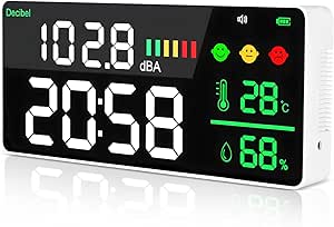 Sonomètre Numérique DM1306D - Plage 30-130 DB, écran LED, Mesure Température/humidité, Batterie 2000 MAh
