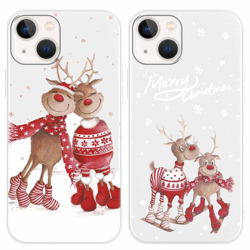 Yoedge 2 Pezzi Natale Cover per iPhone 14/iPhone 13 6,1, Morbide Silicone TPU Natalizia Custodia con Cartoon Neve Natalizie Disegni, Antiurto