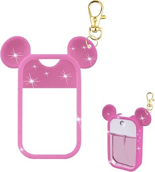 TERPINK Silicone Case Compatible with Touchland Hand Sanitizer Spray 1 fl oz, Mouse Design Protective Case with Keychain, Hand Sanitizer Spray Accessory 1 Pack Glitter Sequin Hot Pink