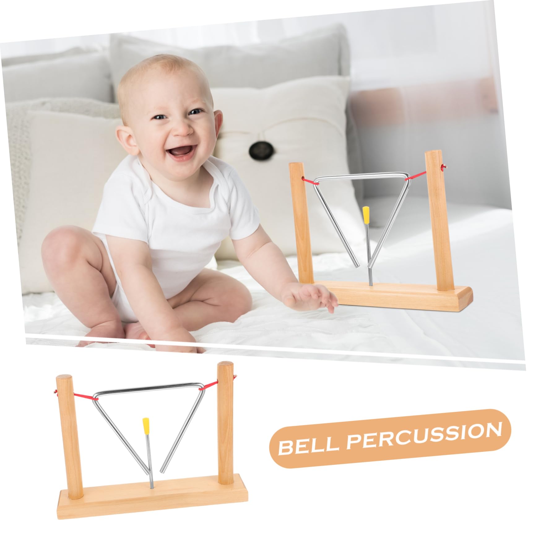 2 Sets Triángulo de Percusión Campana Musical de Metal con Soportes de Madera y Percutores para Niños y Principiantes