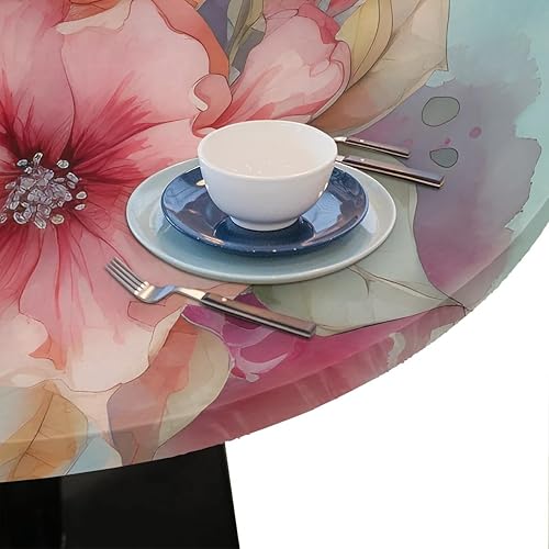 Vista 128 de Mantel redondo ajustable con borde elástico, mantel de hojas coloridas abstractas, impermeable, lavable, para mesas redondas, ideal para picnic